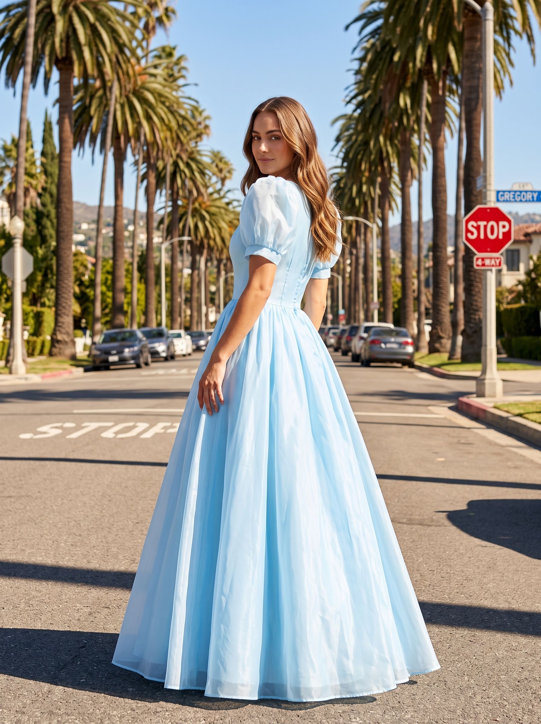 Sky Blue Chiffon A-Line Sweetheart Back Zip Floor-Length Dress with Pleated Bodice