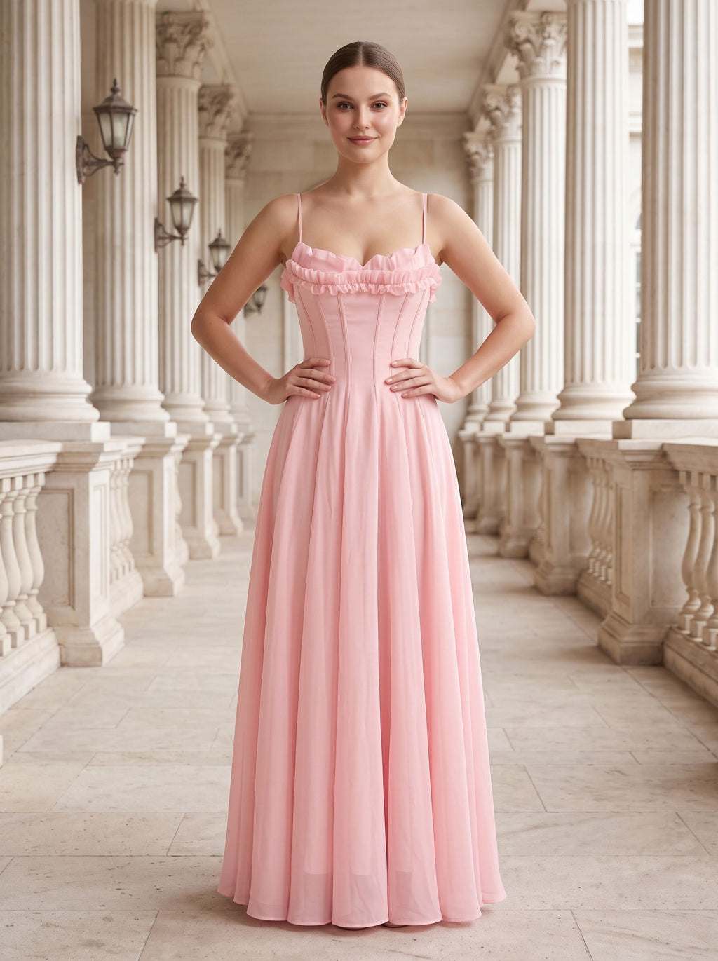 Petal Chiffon A-Line Sweetheart Backless Floor-Length Dress with Floral Print