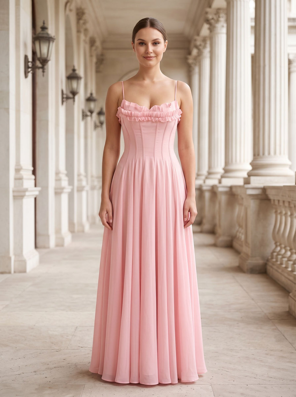 Petal Chiffon A-Line Sweetheart Backless Floor-Length Dress with Floral Print