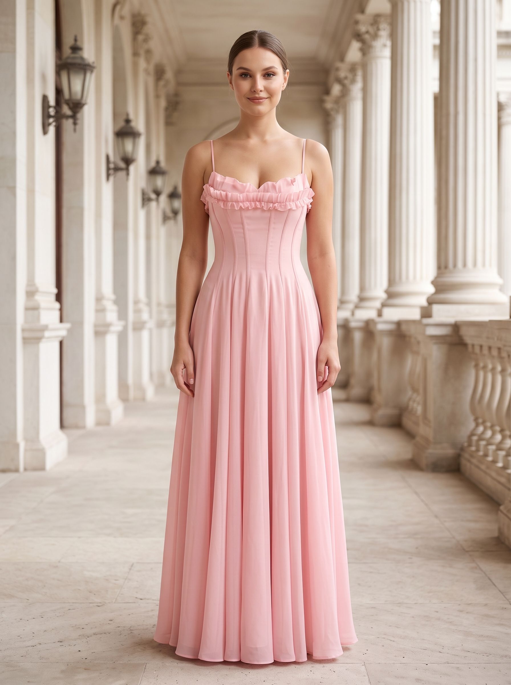 Petal Chiffon A-Line Sweetheart Backless Floor-Length Dress with Floral Print