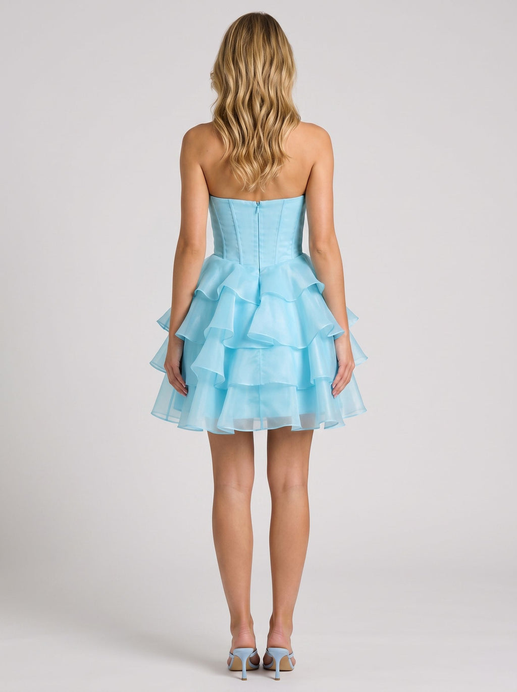 Blue Satin A-Line Sweetheart Back Zip Short Dress with Beading and Ruffles