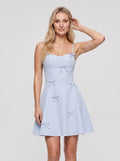 Mist Matte Satin A-Line Sweetheart Back Zip Short Dress with Spaghetti Straps