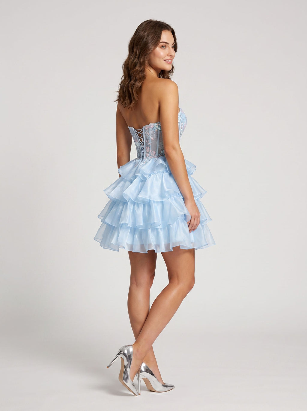 Sky Blue Sequins A-Line Sweetheart Lace-up Short Dress with Corset Bodice