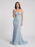 Sky Blue Sequins Mermaid Sweetheart Backless Floor-Length Dress with Sweep Train