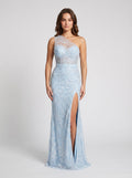 Sky Blue Sequins Sheath One Shoulder Side Zip Floor-Length Dress with Beading