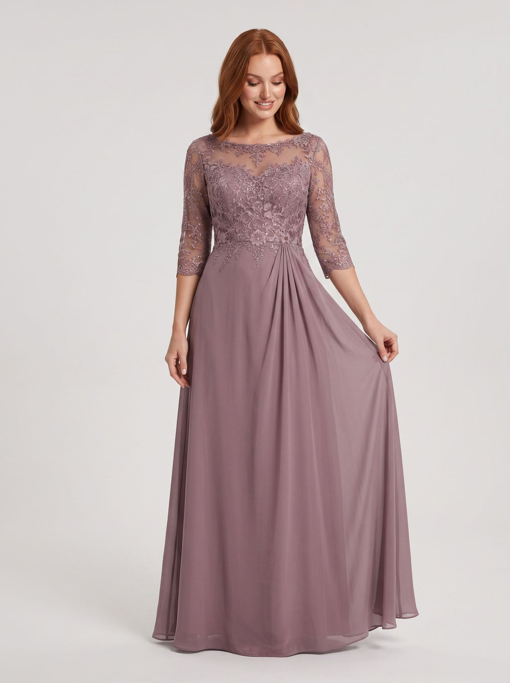 Lavender Lace A-Line Scoop Neck Illusion Floor-Length Dress with Illusion Lace Bodice