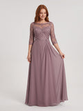 Lavender Lace A-Line Scoop Neck Illusion Floor-Length Dress with Illusion Lace Bodice