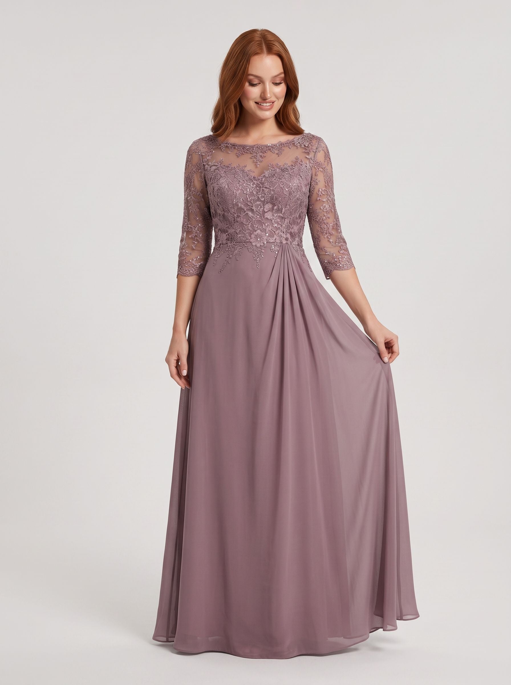 Lavender Lace A-Line Scoop Neck Illusion Floor-Length Dress with Illusion Lace Bodice
