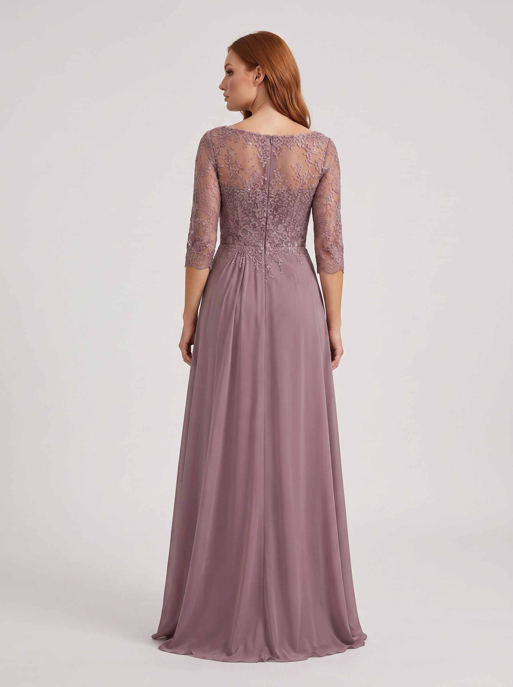 Lavender Lace A-Line Scoop Neck Illusion Floor-Length Dress with Illusion Lace Bodice