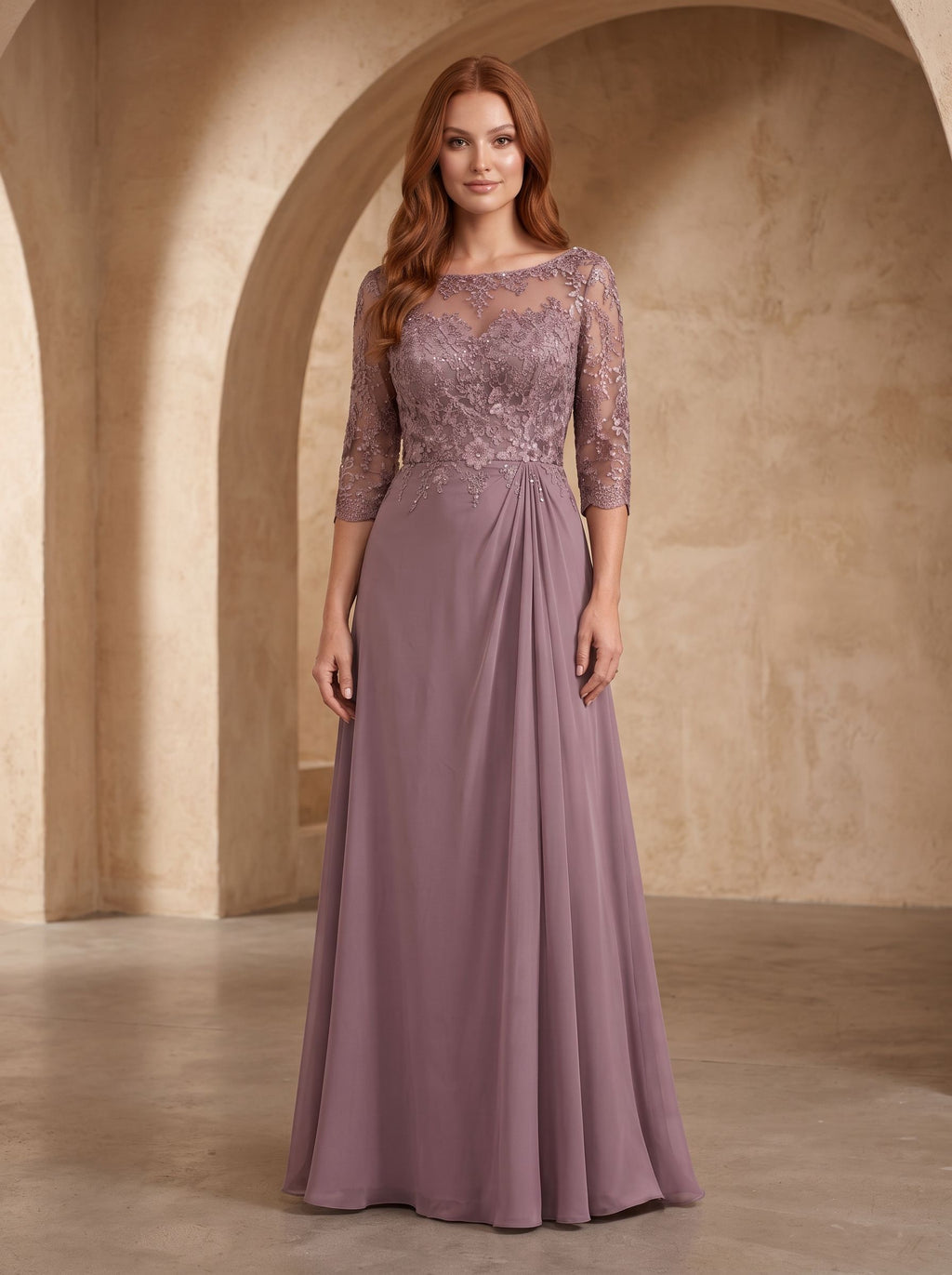 Lavender Lace A-Line Scoop Neck Illusion Floor-Length Dress with Illusion Lace Bodice