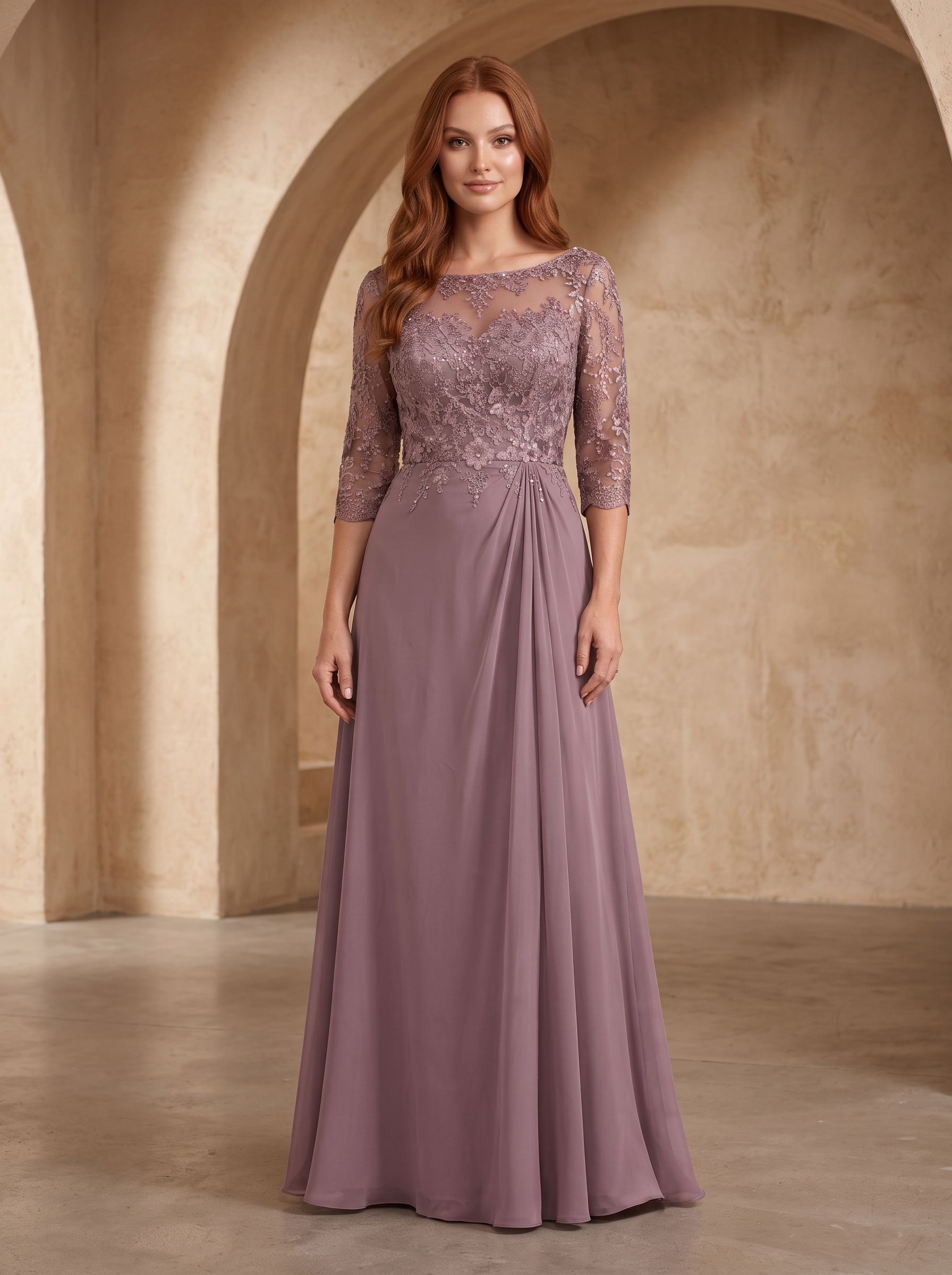 Lavender Lace A-Line Scoop Neck Illusion Floor-Length Dress with Illusion Lace Bodice