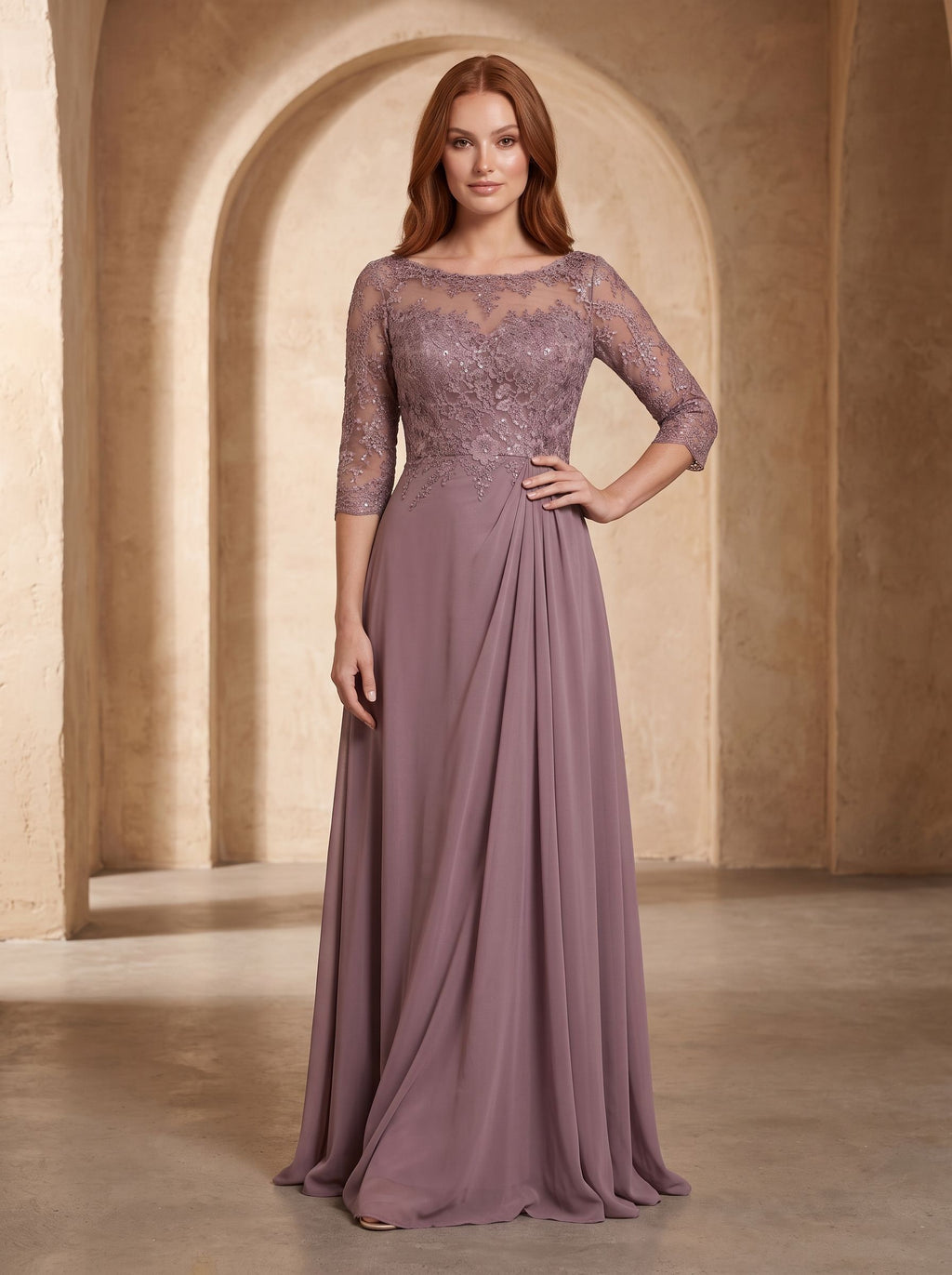 Lavender Lace A-Line Scoop Neck Illusion Floor-Length Dress with Illusion Lace Bodice