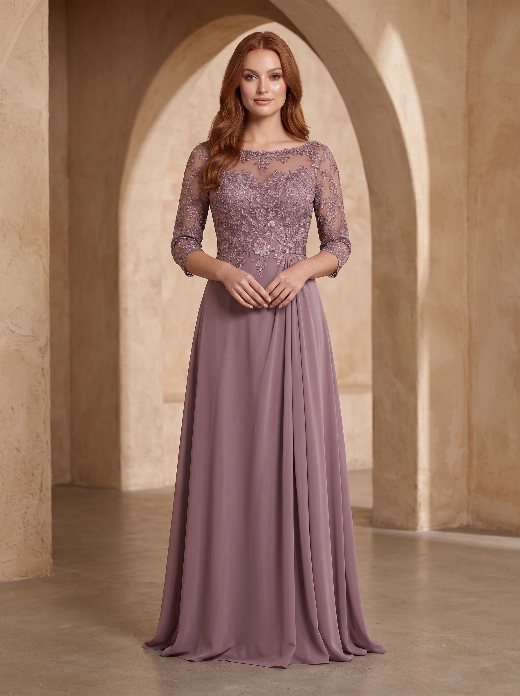 Lavender Lace A-Line Scoop Neck Illusion Floor-Length Dress with Illusion Lace Bodice