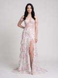White Floral Tulle Mermaid Off-the-Shoulder Lace-up Floor-Length Dress with Embroidered Bodice