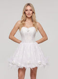 White Lace A-Line Sweetheart Lace-up Short Dress with 3D Floral
