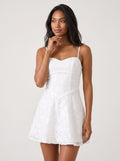 White Lace A-Line Sweetheart Back Zip Short Dress with Floral Embroidery