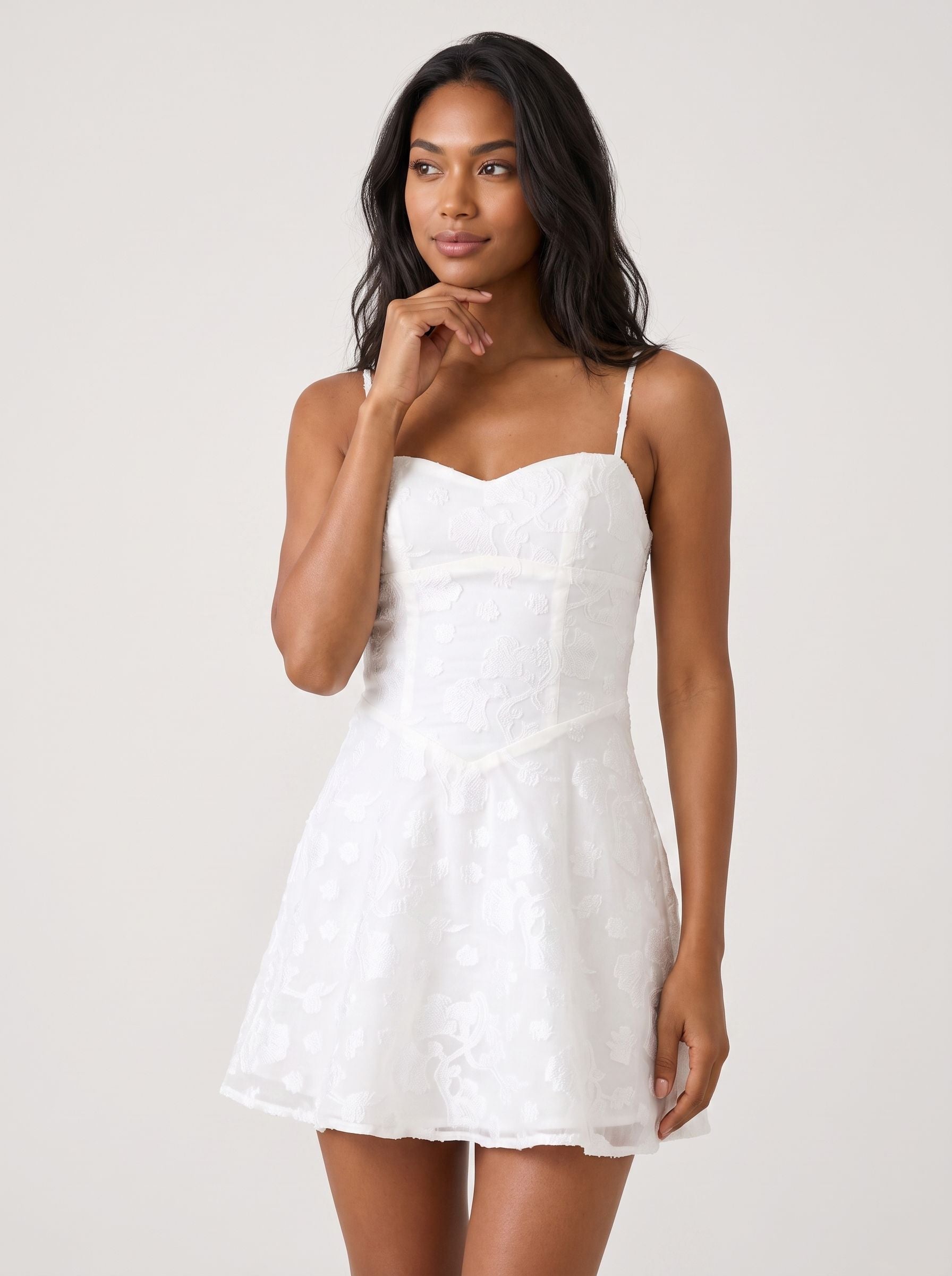 White Lace A-Line Sweetheart Back Zip Short Dress with Floral Embroidery