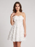 White Tulle A-Line Square Neck Back Zip Short Dress with 3D Florals