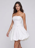 White Satin A-Line Straight Neck Criss-Cross Straps Short Dress with Bow