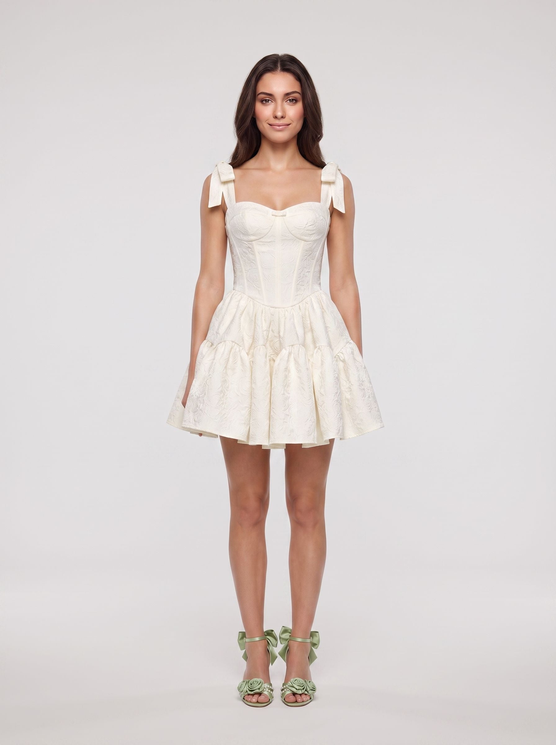 Ivory Satin A-Line Sweetheart Back Zip Short Dress with Spaghetti Straps