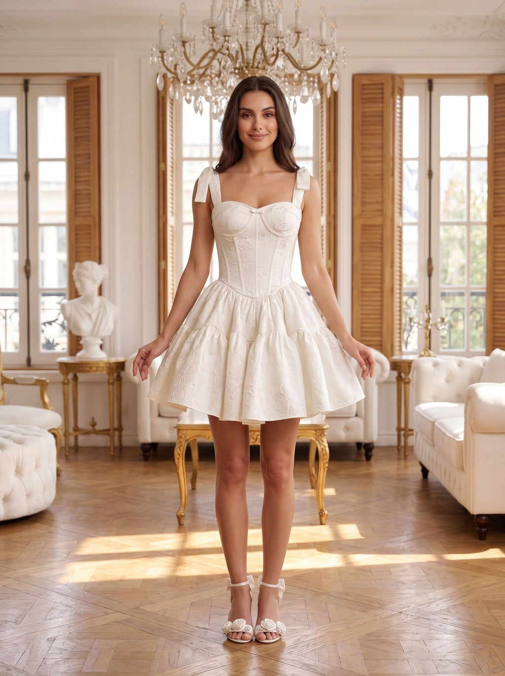 Ivory Satin A-Line Sweetheart Back Zip Short Dress with Spaghetti Straps