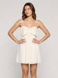 White Satin A-Line Sweetheart Back Zip Short Dress with Statement Bow