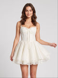 White Satin A-Line Sweetheart Back Zip Short Dress with Spaghetti Straps