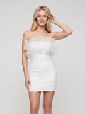 White Satin A-Line Straight Neck Lace-up Short Dress With Ruffles