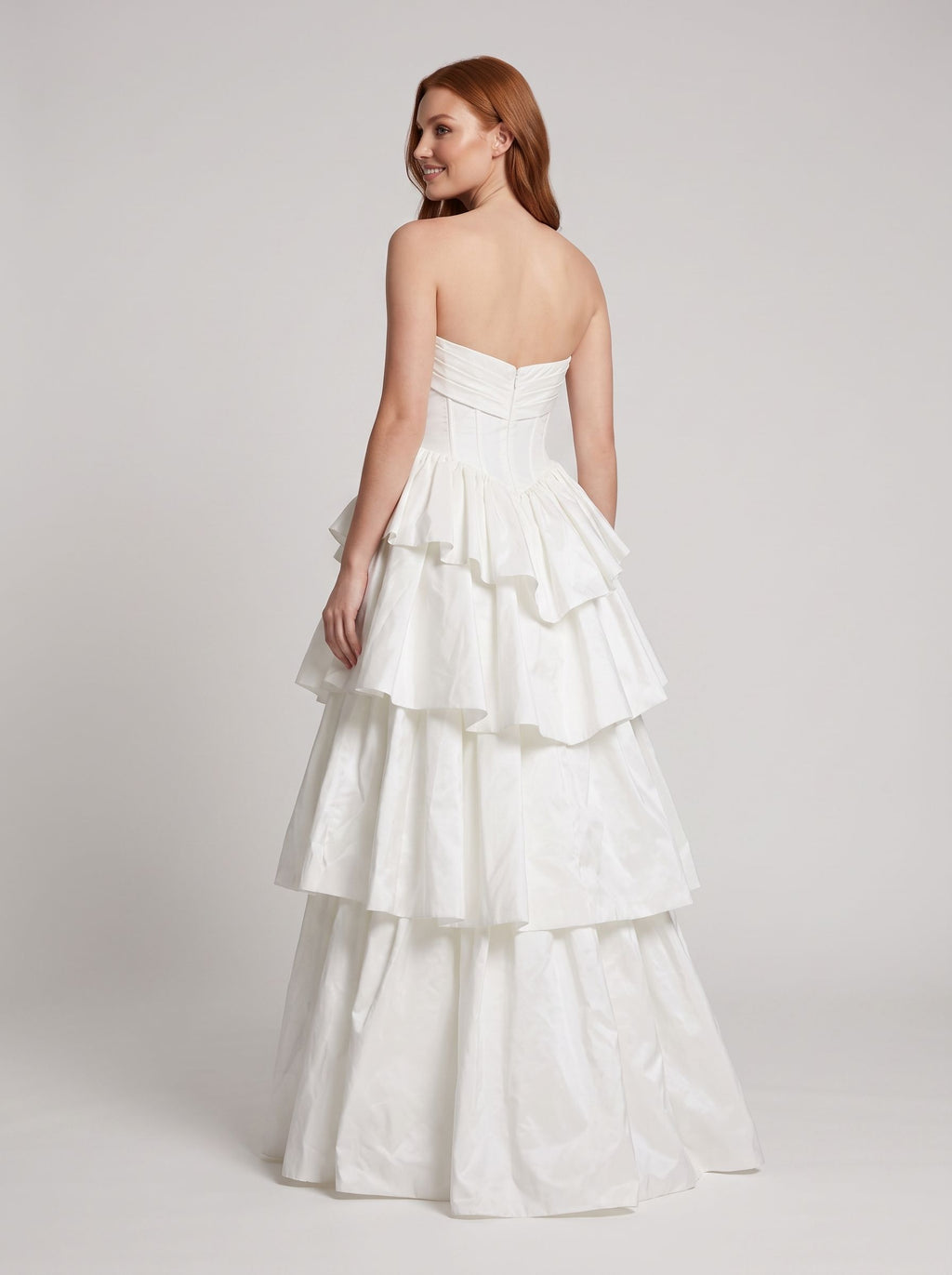 White Matte Satin A-Line Sweetheart Corset Back Floor-Length Dress with Dramatic Tiered Skirt