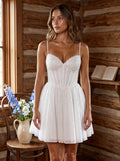 White Satin A-Line Sweetheart Back Zip Short Dress with Beading
