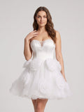 White Tulle A-Line Sweetheart Criss-Cross Straps Short Dress with 3D Flower