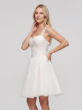 White Tulle A-Line Sweetheart Lace-up Short Dress with Lace Appliques