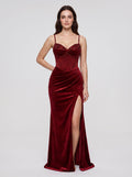 Wine Satin Mermaid Sweetheart Corset Back Floor-Length Dress with Beaded Slit