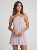 Wisteria Sequins column Halter neckline Criss-Cross Straps Short Dress with Floral Print