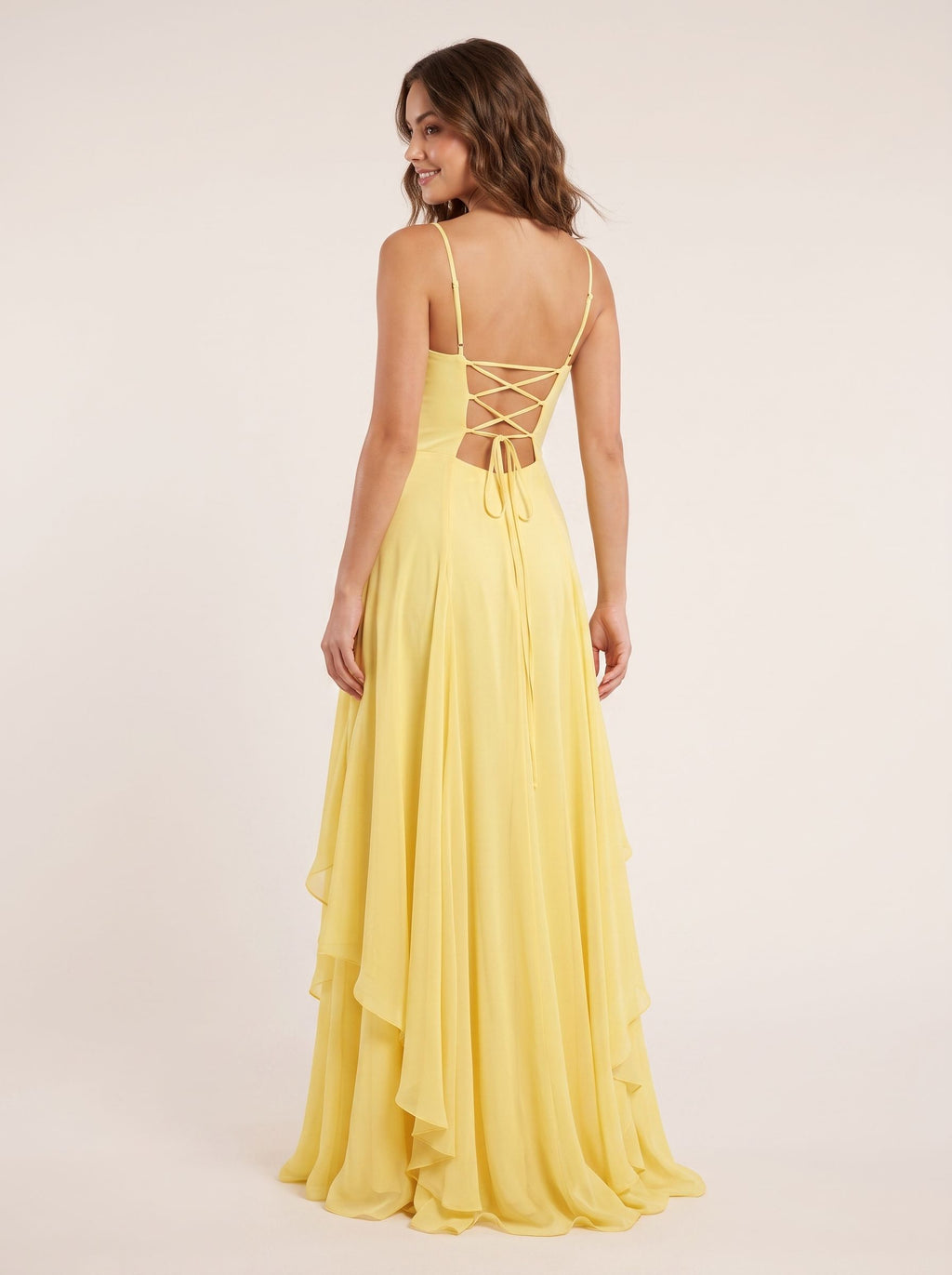 Daffodil Chiffon A-Line Sweetheart Criss-Cross Straps Floor-Length Dress with Pleated Bodice
