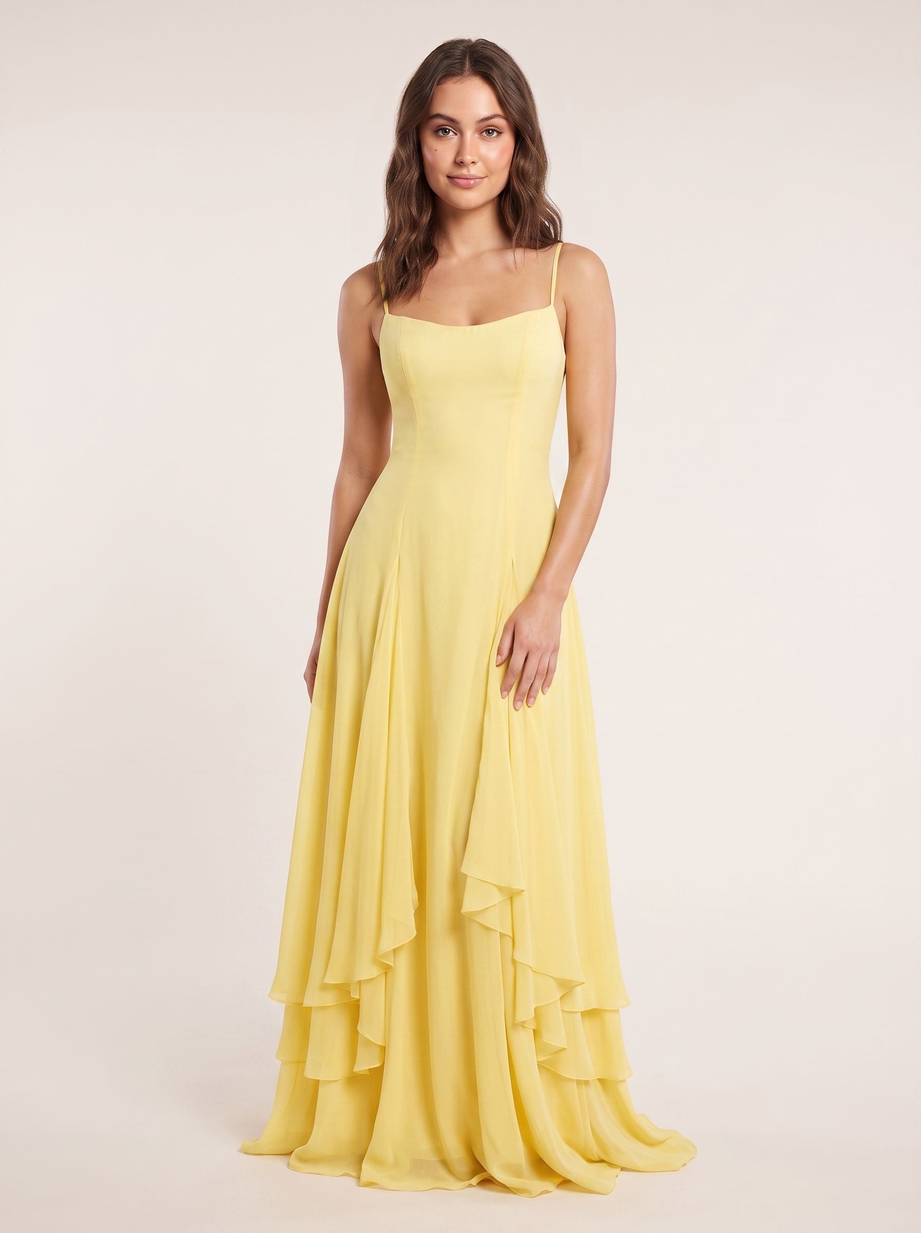 Daffodil Chiffon A-Line Sweetheart Criss-Cross Straps Floor-Length Dress with Pleated Bodice