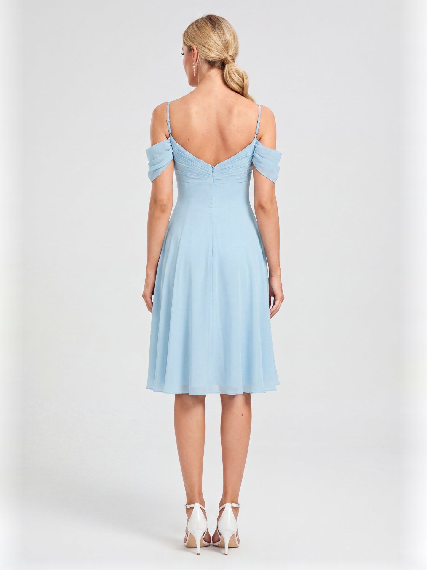Coquette Sky Blue Chiffon A-Line Straight Neck Knee-Length Bridesmaid Dress