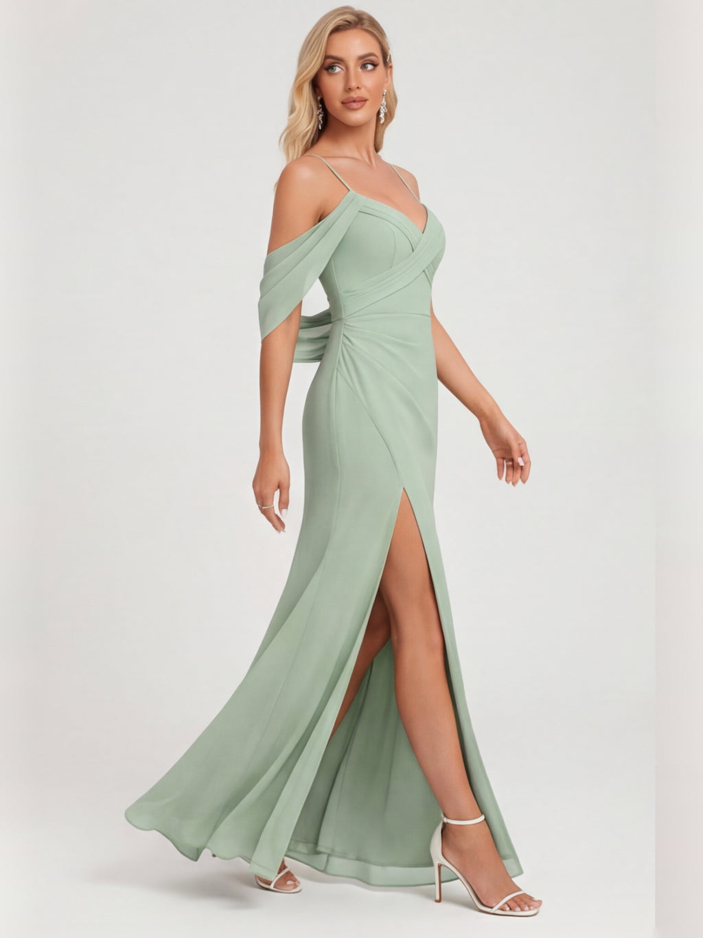 Elegant Dusty Sage Chiffon A-Line Sweetheart Ankle-Length Bridesmaid Dress