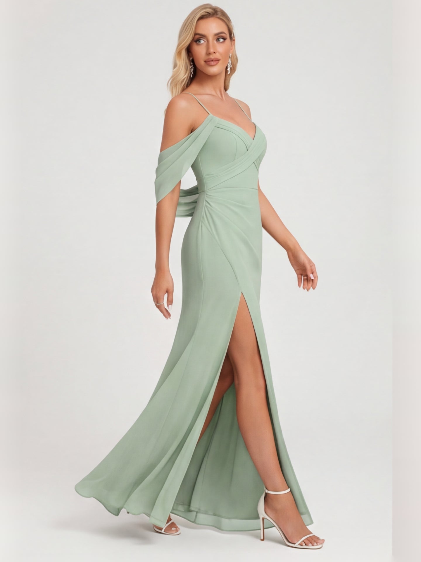 Elegant Dusty Sage Chiffon A-Line Sweetheart Ankle-Length Bridesmaid Dress